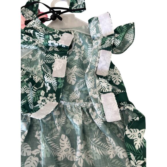 Play day Dog Sundress Floral Hair Bow Colorful Size Medium Green 2 Pc NWT - Picture 7 of 9